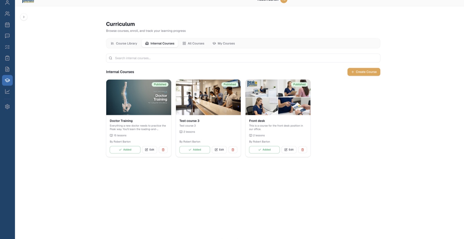 Training & Curriculum — internal courses with video and tests
