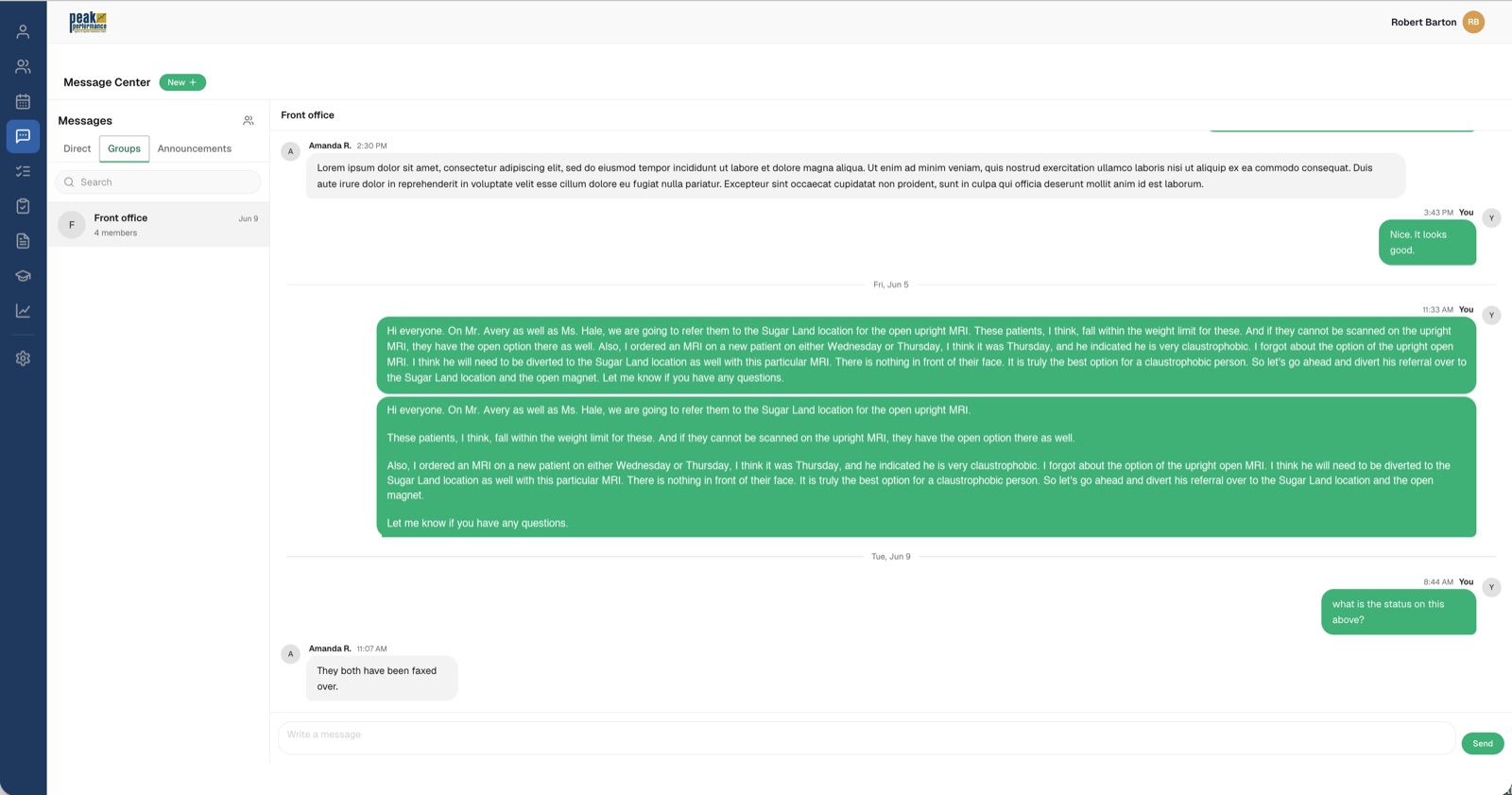 Message Center — talk the work through next to the work